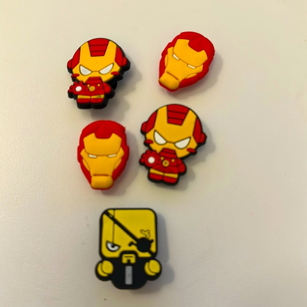 Avengers Iron Man and Nick Fury croc charms